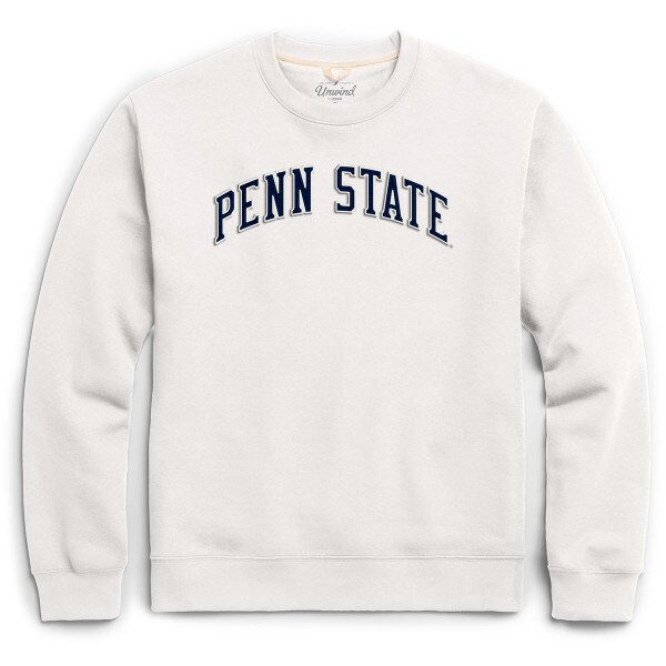 white long sleeve crew sweatshirt with arched Penn State